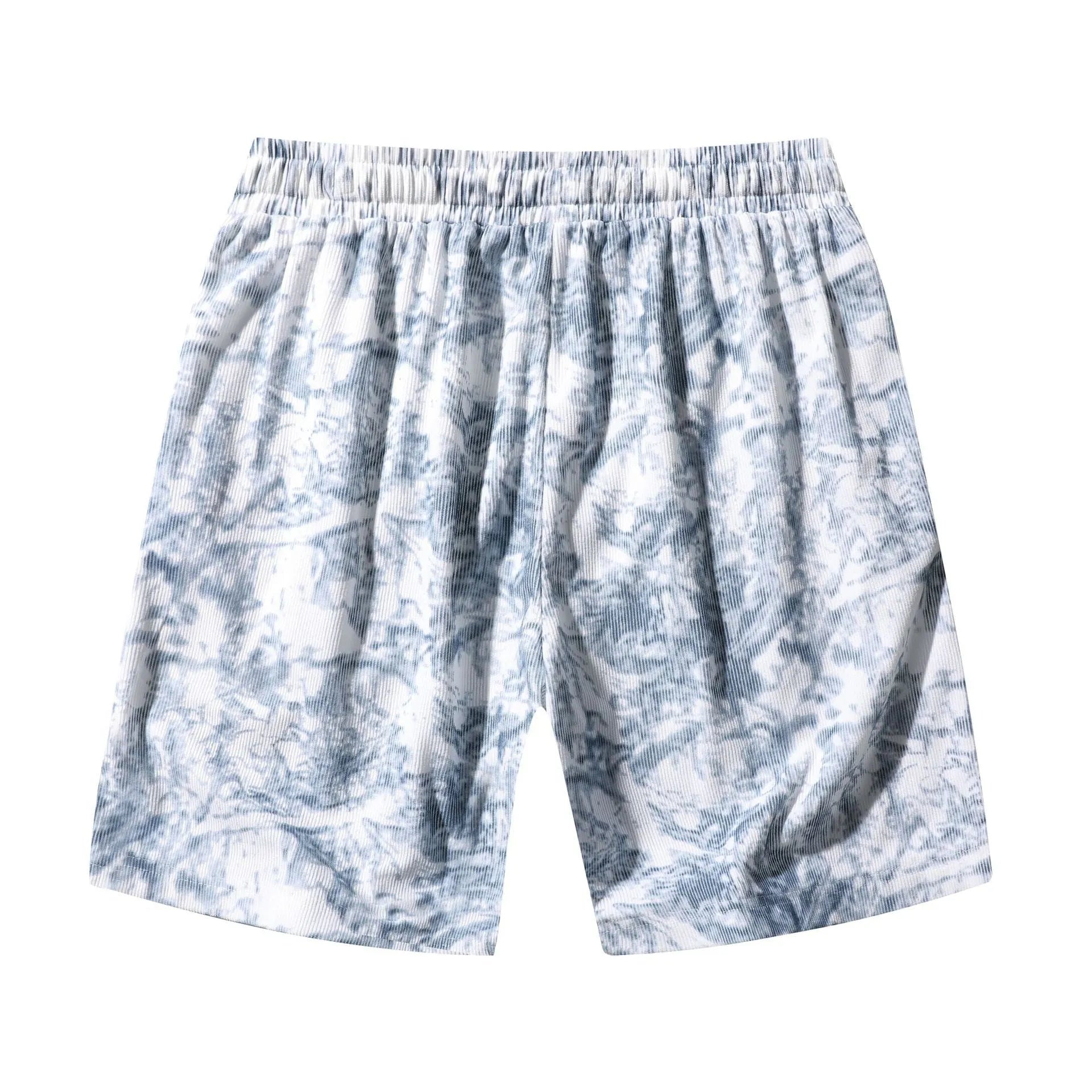 Men's camouflage pattern corduroy athletic shorts with straight leg and high waist design
