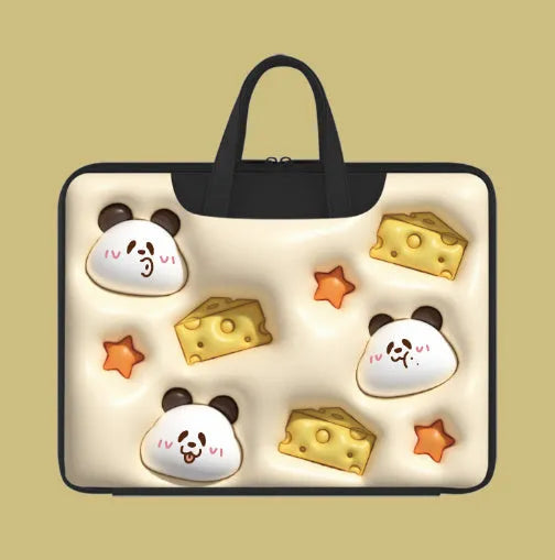 Inflatable PU leather laptop bag in Cat Beige colour with luggage strap, designed for 13 to 15.6 inch devices.