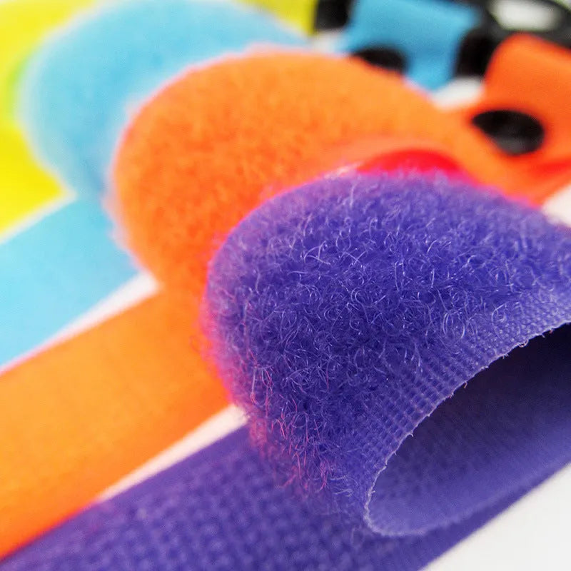 Nylon luggage velcro hook in assorted colours on an independent OPP pack.