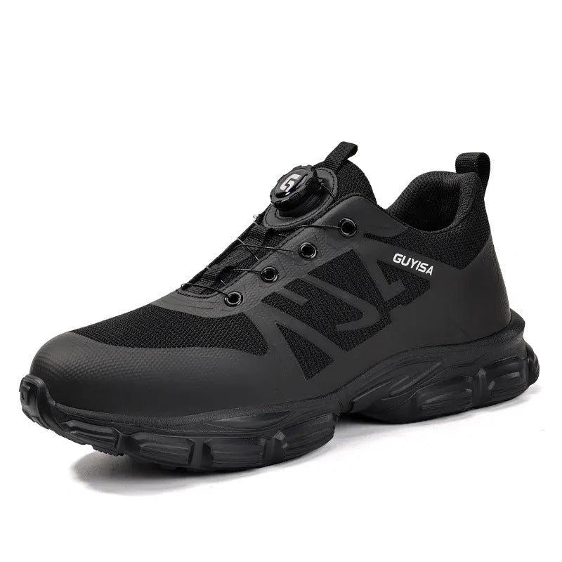 Lightweight flyknit safety shoes with anti-smash steel toe and anti-puncture Kevlar midsole
