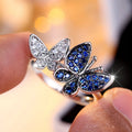Blue and white butterfly ring for women, copper with electroplating finish, size No 8