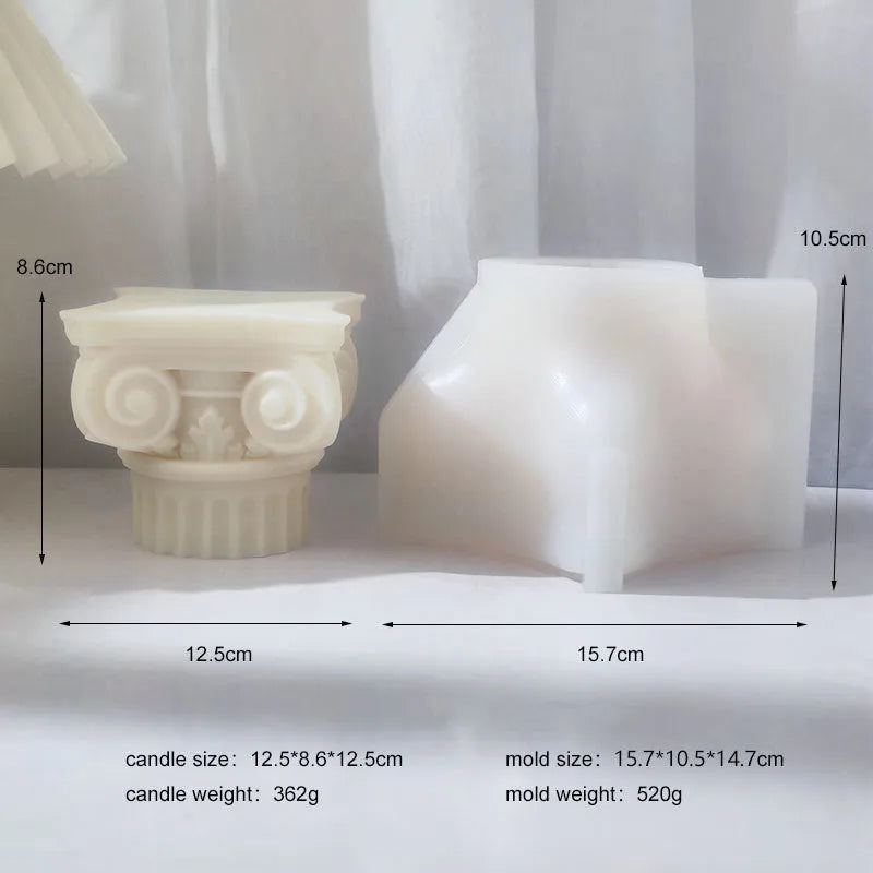 Silicone Roman pillar mould for making candles, chocolate, cakes, and plaster decorations.