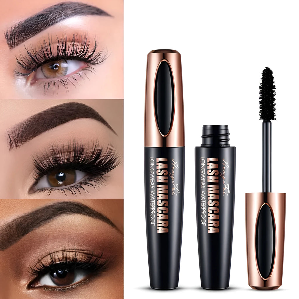 Black waterproof curling mascara with sweat-resistant smudge-proof formula in packaging