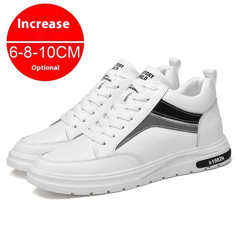 Men's height increase casual sneakers with hidden elevator insole, microfiber upper, lace-up closure, round toe