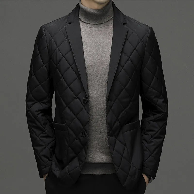 Men's lapel collar down jacket in cardigan style with side seam pockets