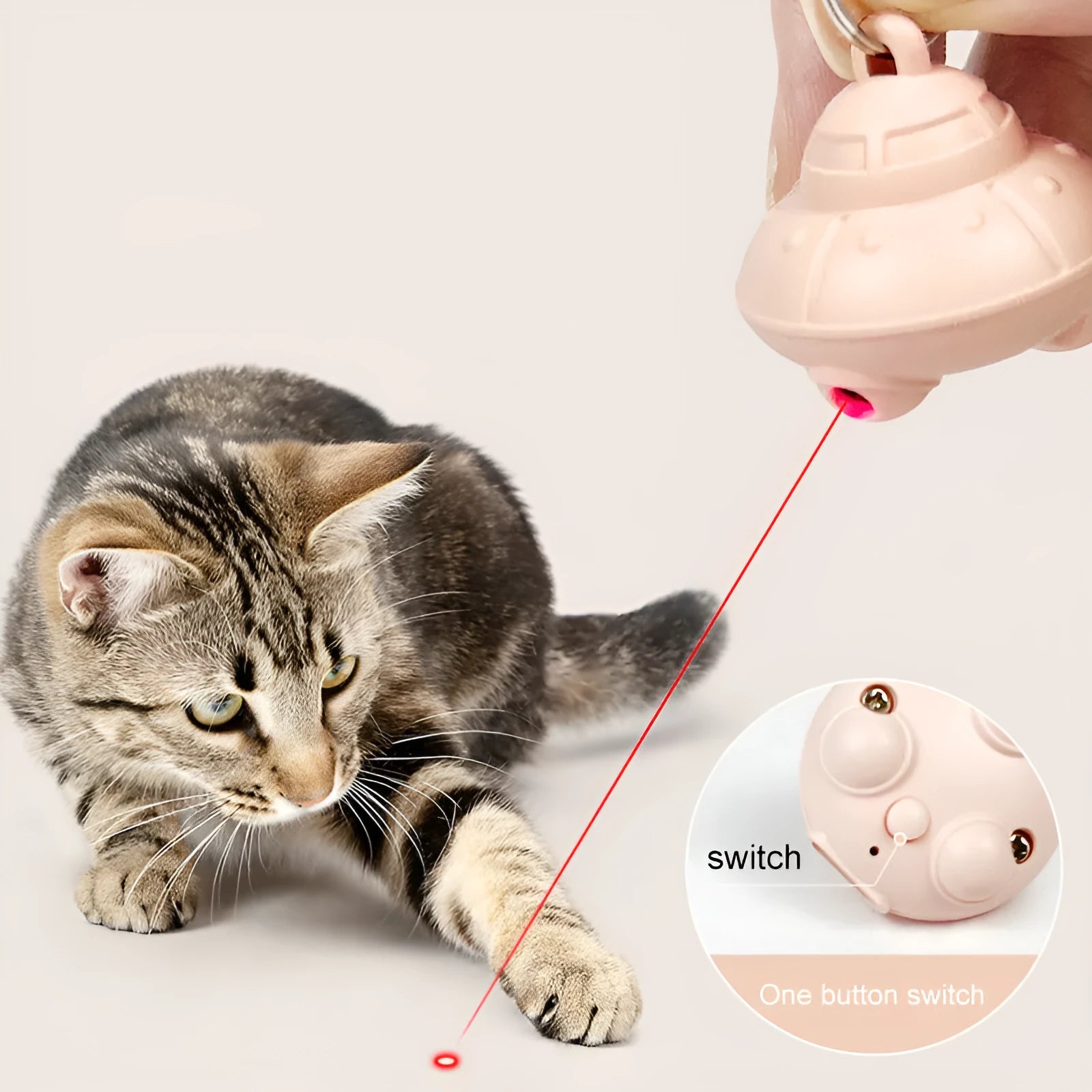 USB charging green cat collar laser toy with 360° rotation and 6g weight on a cat collar