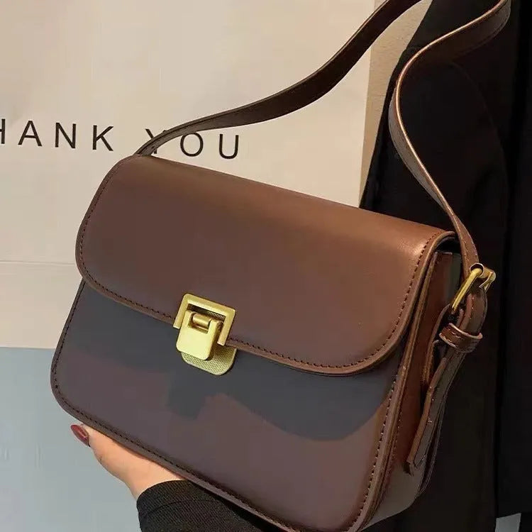 Women's niche texture one-shoulder underarm small square bag in PU leather, horizontal shape, black colour