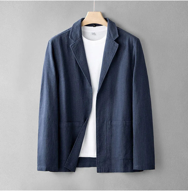 Summer menswear simple leisure suit linen long sleeve solid colour jacket in apricot gray and navy blue