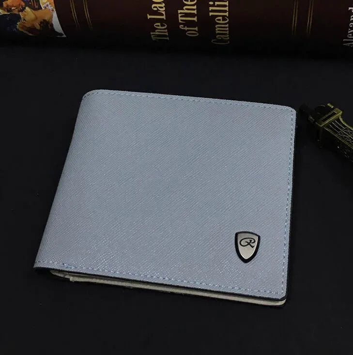 Fishon men's short PU leather standard wallet with striped pattern, 11.5cm length, in black.