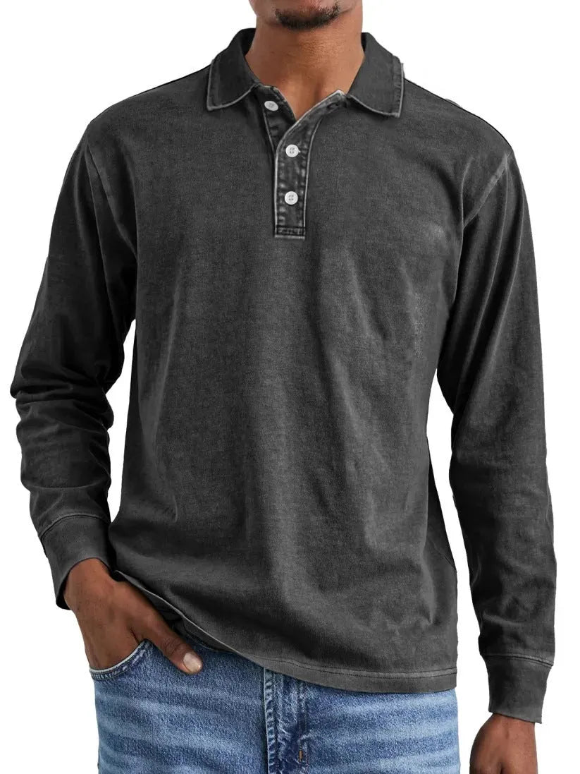 Men's pure cotton polo shirt with distressed lapel detailing in Army Green colour