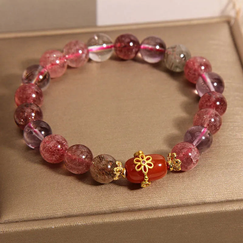 Natural Super Seven crystal bracelet for women in red agate colour with fresh sweet cartoon style
