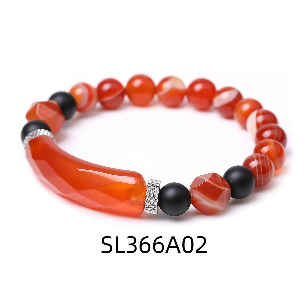 Handmade diamond-shaped agate bracelet with geometric design and fan elements