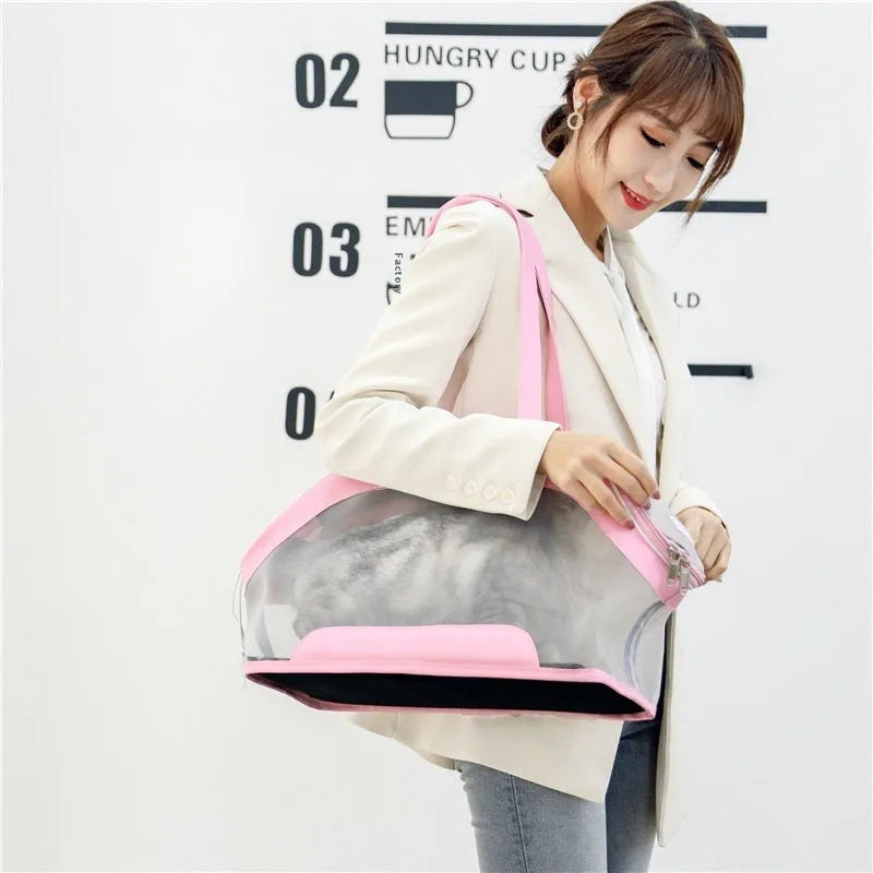 MOORPET leather cat carry bag in solid colour with 25L capacity for outings.
