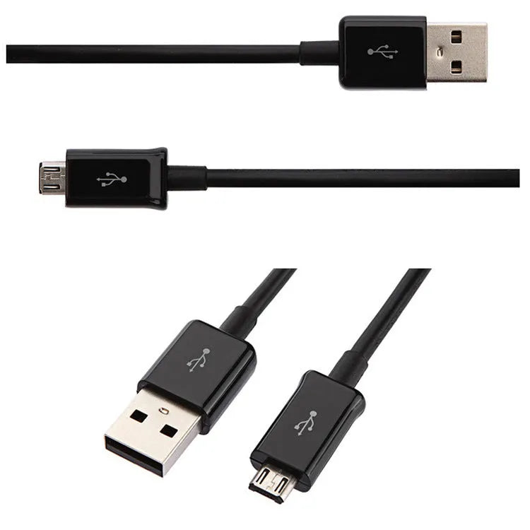 Black and white Android micro USB data cables with 1 metre length for smartphone charging and data transfer
