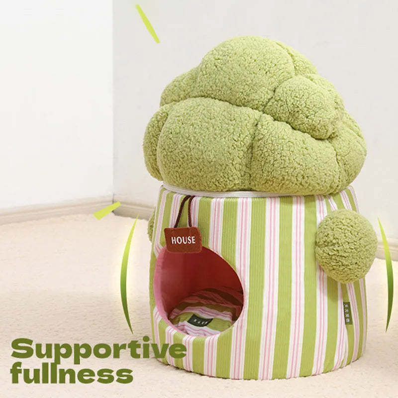 Cauliflower Tree Hole Nest three-dimensional enclosed small dog house cat house plush foam indoor green