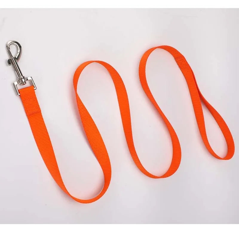 Solid colour polyester dog rope lead with integrated handle in blue, shown with size options.