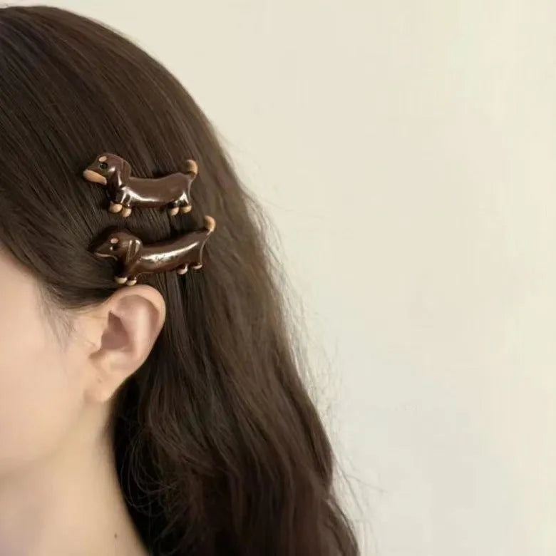 Cute loose delicate Dachshund dog hair barrettes with an electroplated finish