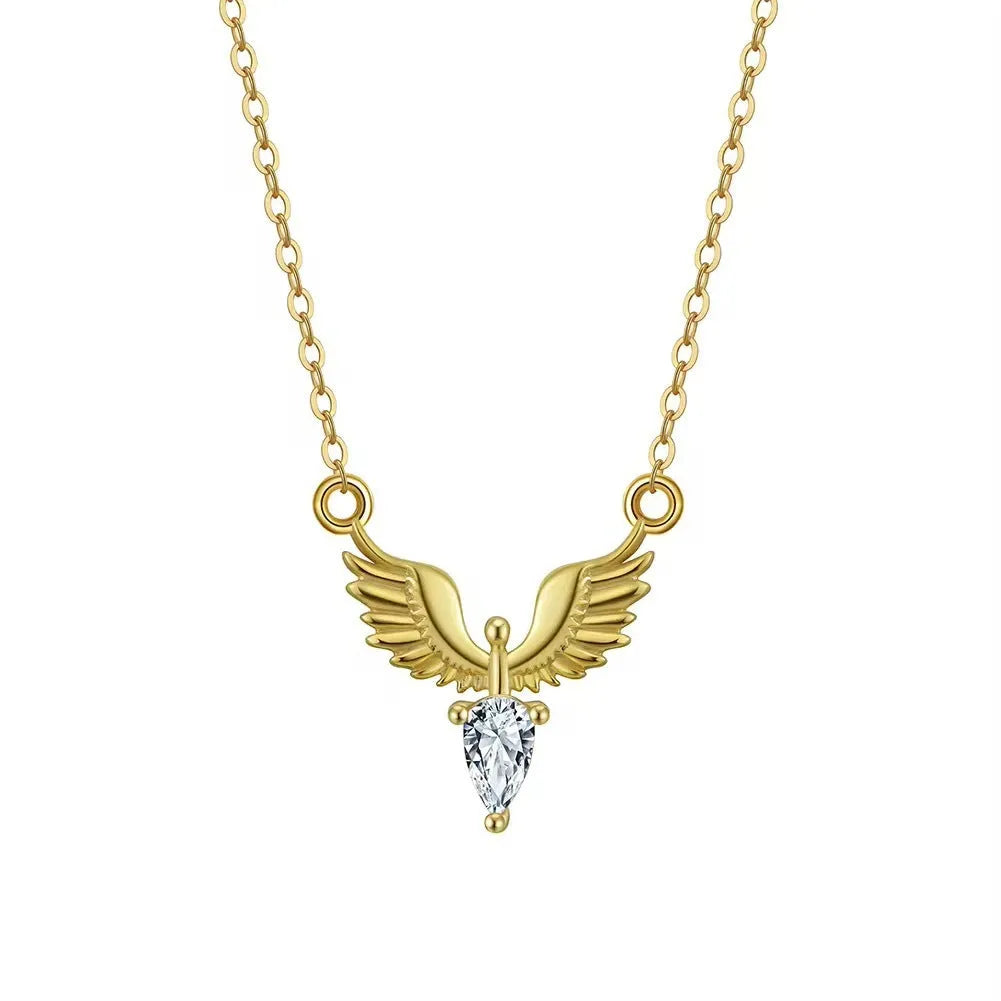 Silver eagle pendant necklace with adjustable O-ring chain in white gold or yellow gold finish