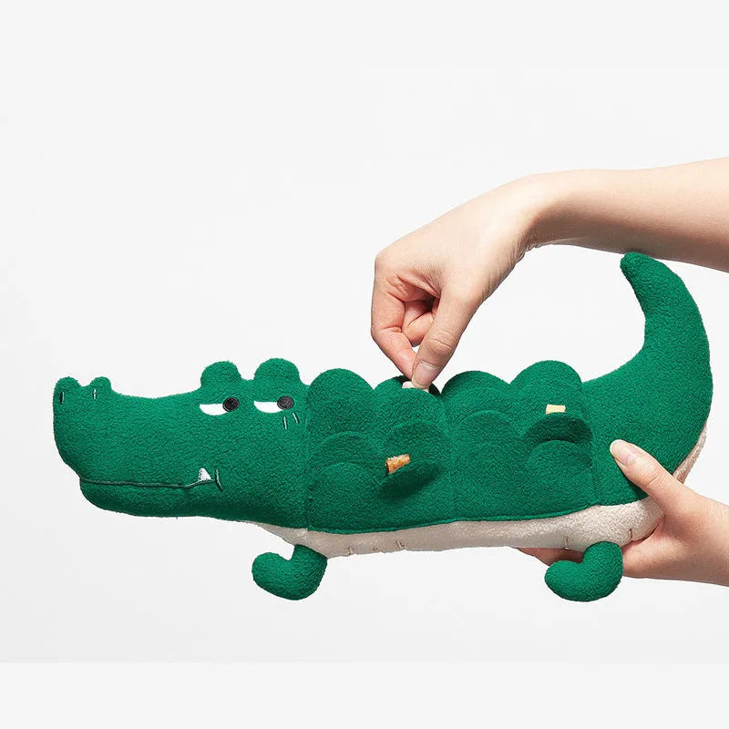 Green plush dog toy measuring 35cm by 18cm, lightweight soft pet plaything for small animals