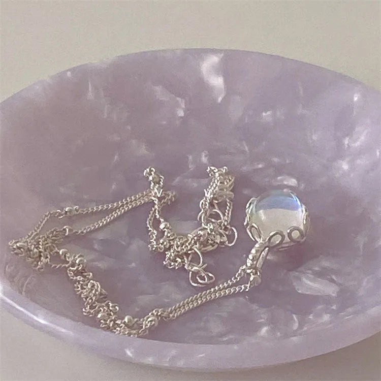 925 silver adjustable necklace with geometric round ornament stone pendant on curb chain