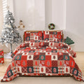 Christmas red plaid European style bed cover three-piece bedding set laid on a bed