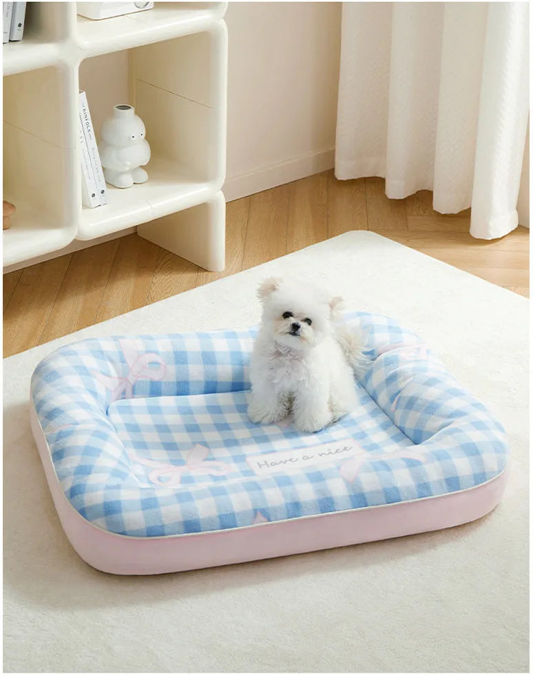 Small dog bed cushion in blue with PP cotton filling, size S (40cm x 50cm), for kennel use