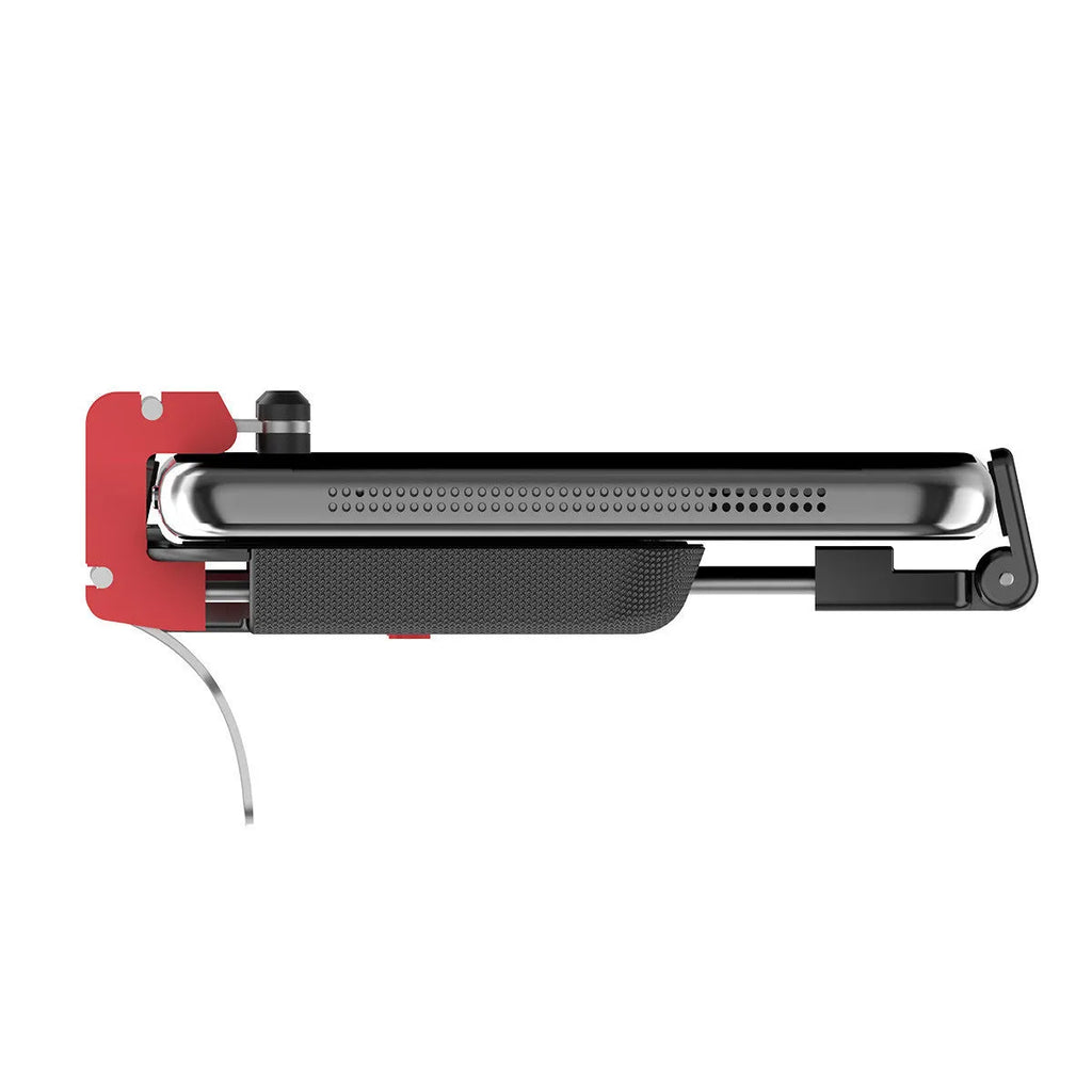Black PUBG mobile gaming bracket with an extended trigger grip and telescopic phone fixing clip.