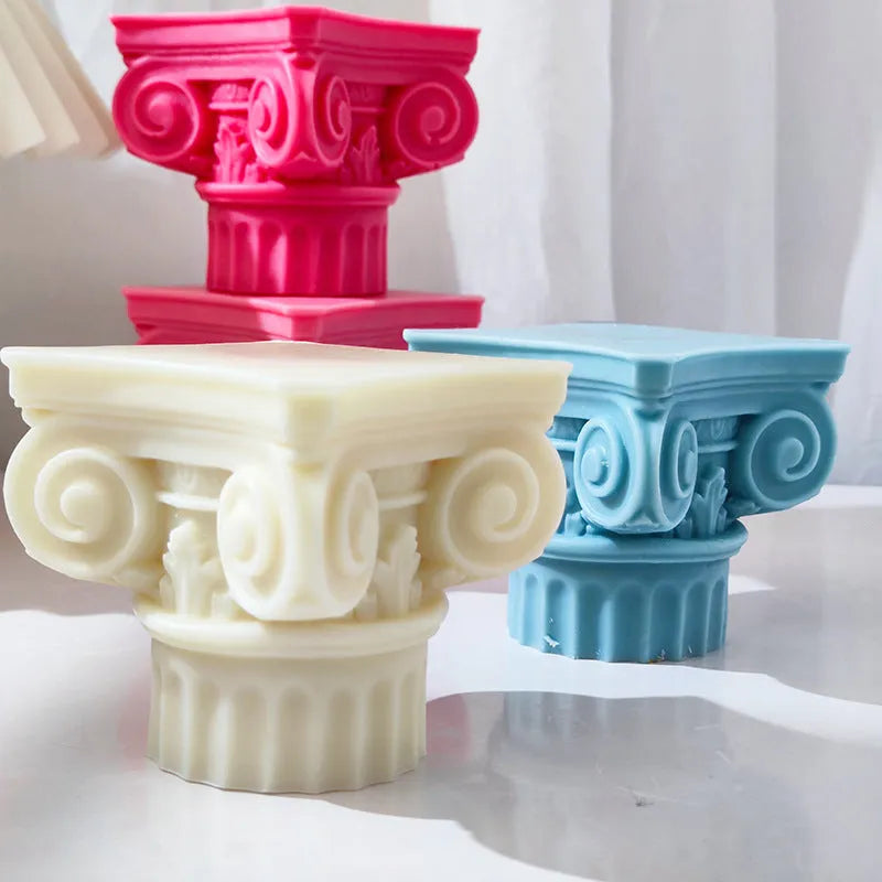 Silicone Roman pillar mould for making candles, chocolate, cakes, and plaster decorations.