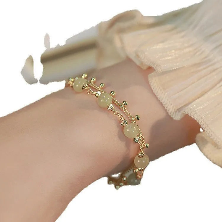 Natural Hetian jade bracelet for women, classic beaded style, manual processing, three design options