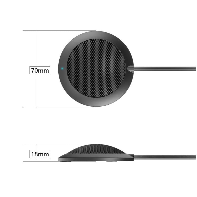 360 degree omnidirectional USB microphone in black, zinc alloy shell with metal mesh cover, 70mm diameter
