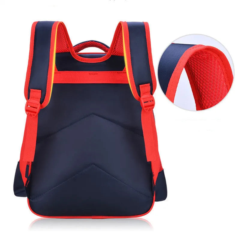 Sapphire blue cartoon anime print nylon school backpack with double straps.