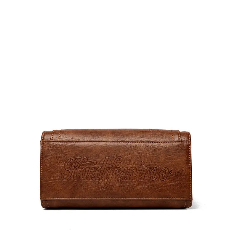 Retro soft PU one-shoulder crossbody bag with horizontal square shape and sandwich pocket in various colours