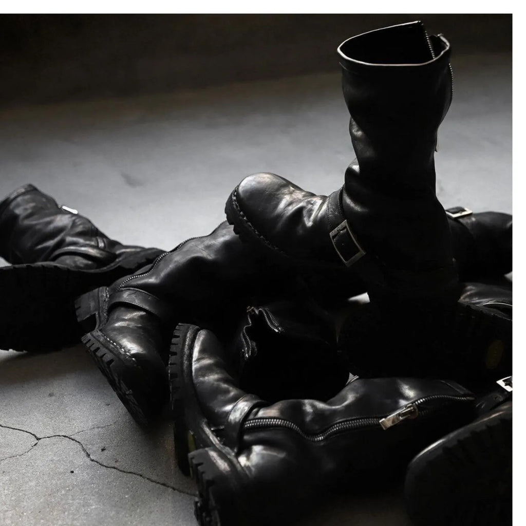 Men's black retro style Martin boots with side zipper closure and round toe