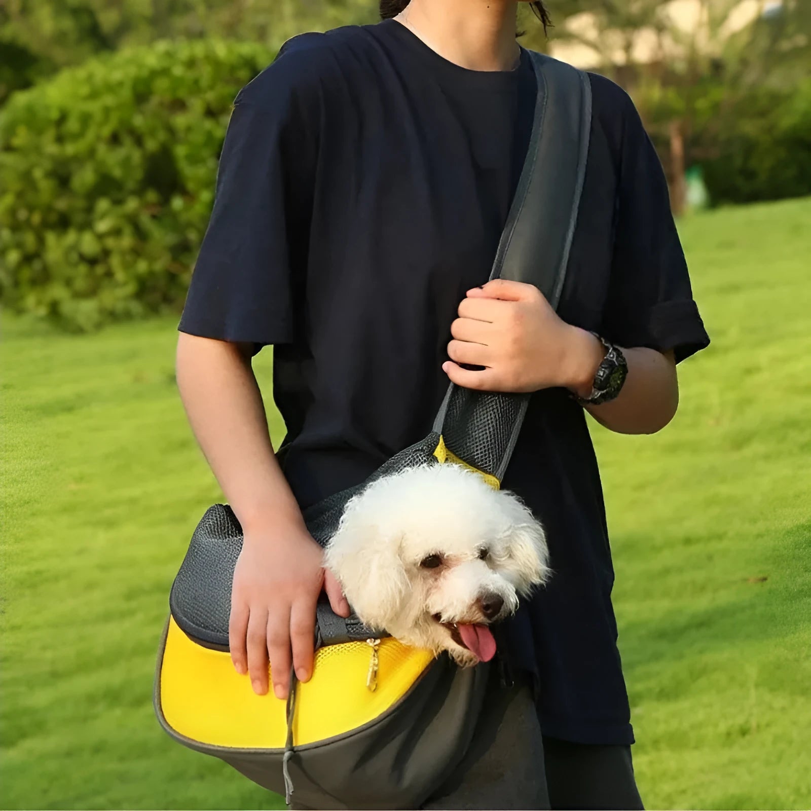 Mesh Oxford pet carrier sling bag single shoulder for small dogs and cats black colour