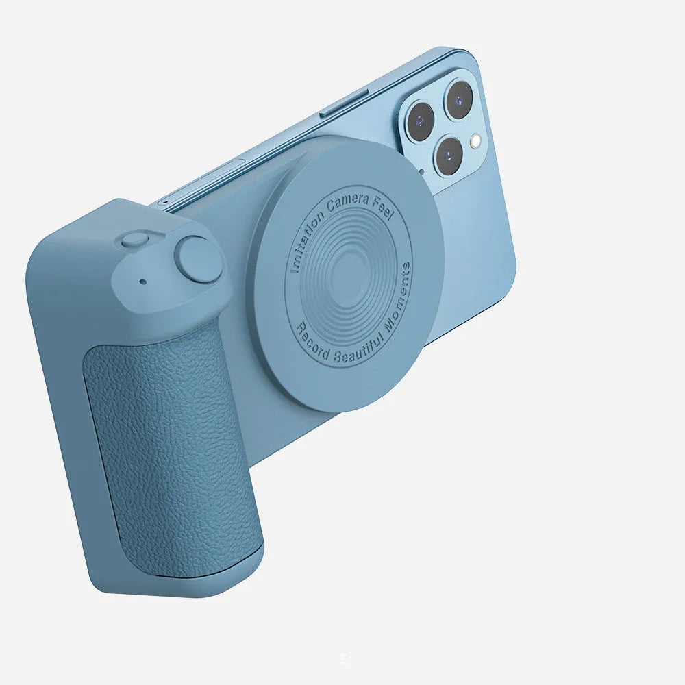 3-in-1 magnetic anti-shake phone holder camera bracket with ergonomic handle, rotatable axis, and compact 11.2cm size