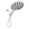 Six-function handheld shower head with ABS plastic construction and electroplated finish