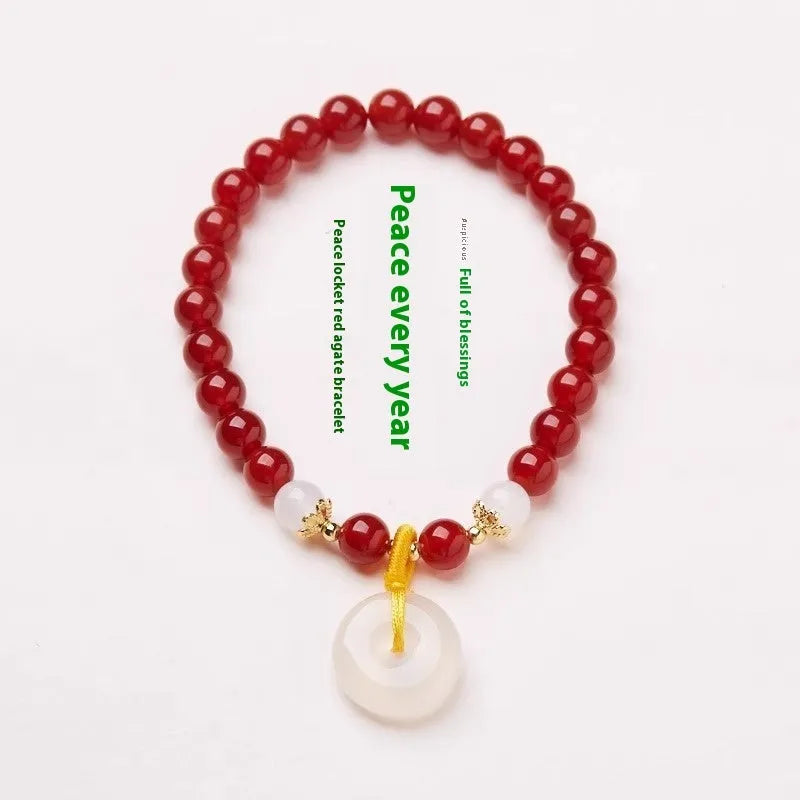 Natural jinsi jade bracelet with safety buckle and 6mm peace clasp beads in Chinese style