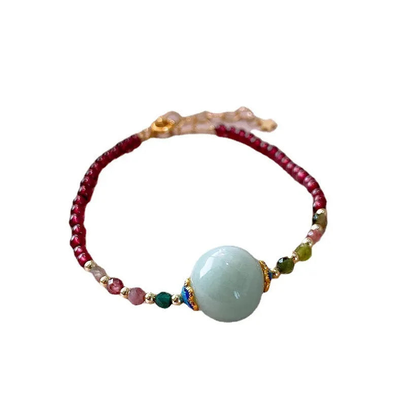 Women's tourmaline garnet drop bracelet with electroplated metal finish in Chinese Korean style