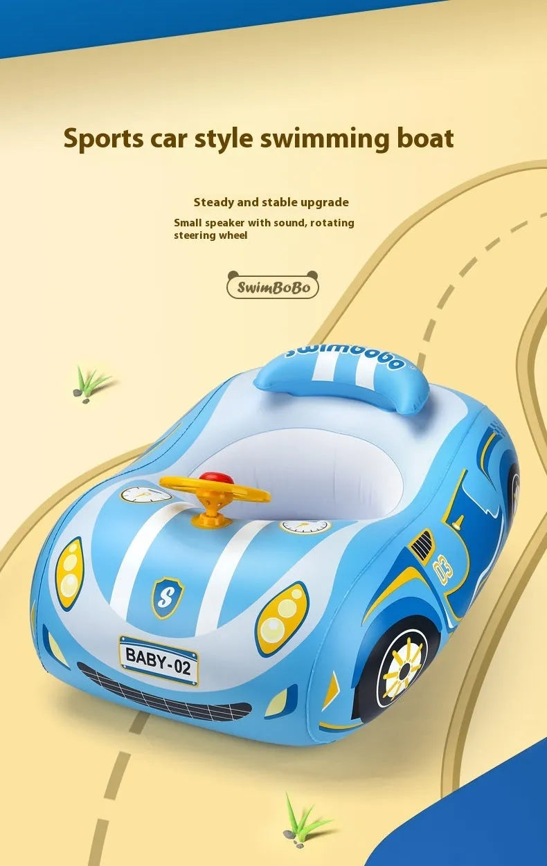 Mini steering wheel inflatable car swimming ring for children in pink sports car design