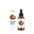 30ml glass bottle of golden guava seed oil with dropper for facial and hair treatment.