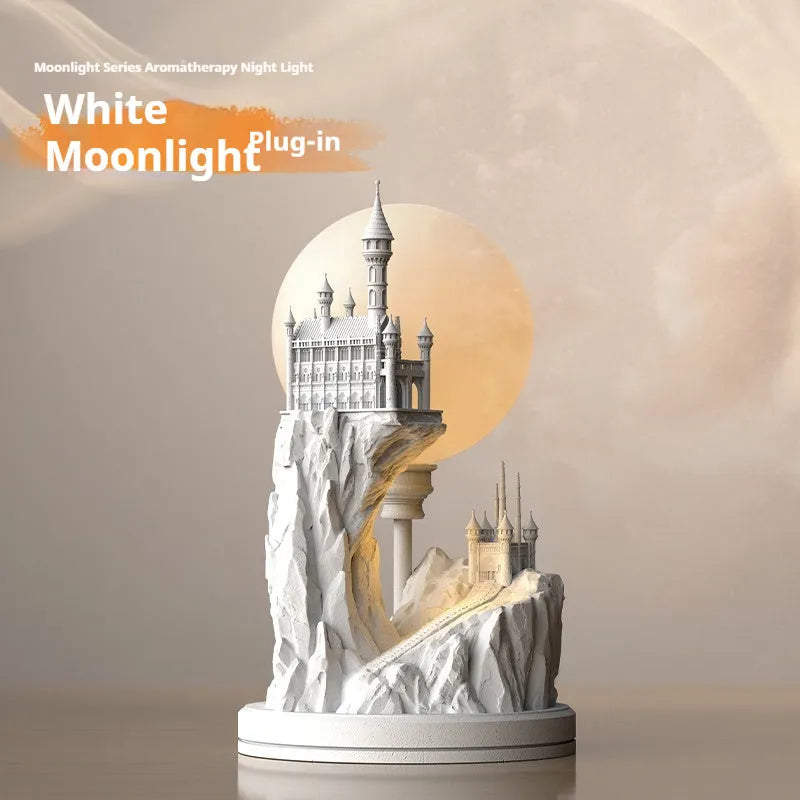 White composite gypsum table night lamp on a surface.