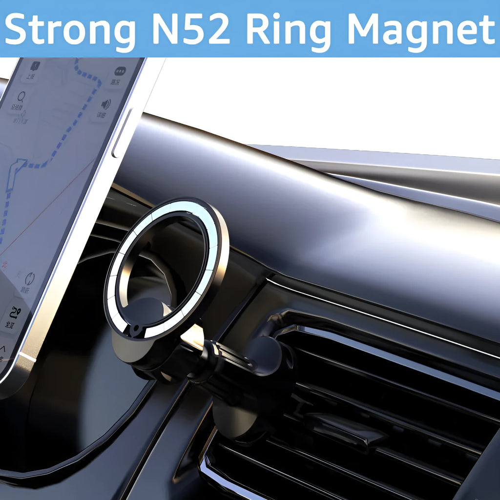 Black magnetic car air vent mobile phone holder with O‑ring bracket for phones up to 6.8 inches.