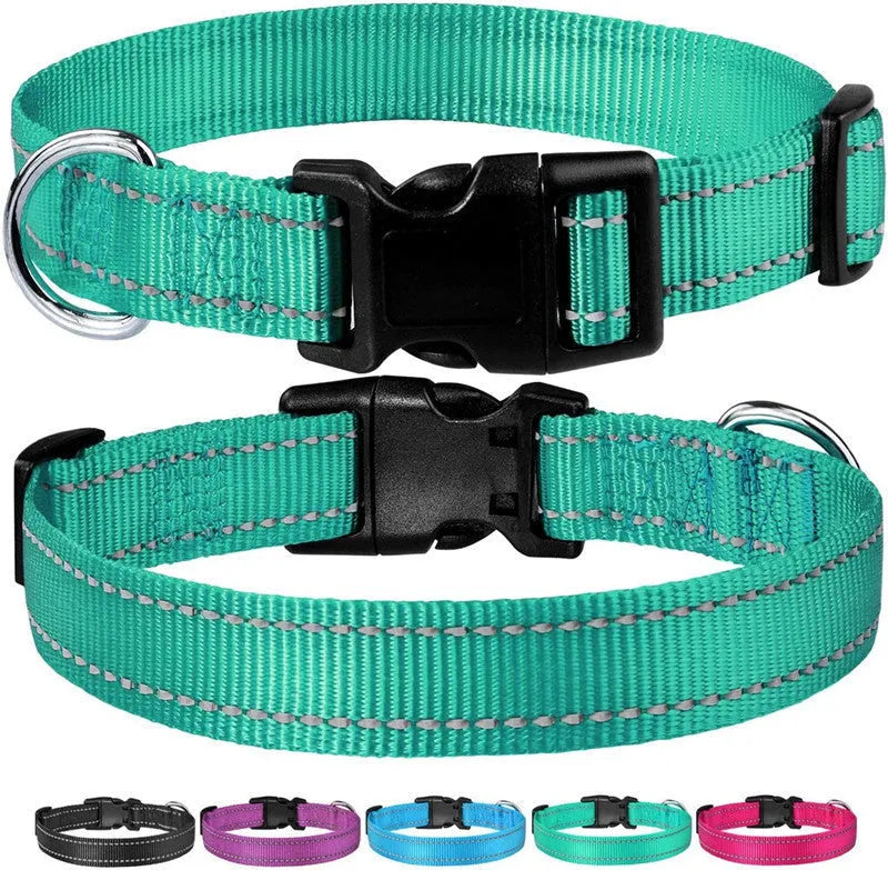 Adjustable nylon dog chest strap collar in black, blue, red, green, orange, purple, and lake blue