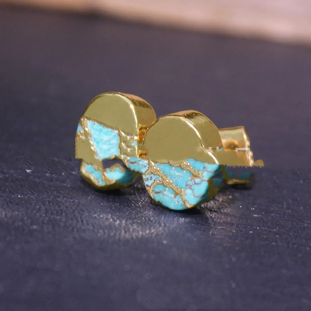 Natural stone bohemian stud earrings, handmade irregular shape, colour ER1031, unisex simple style