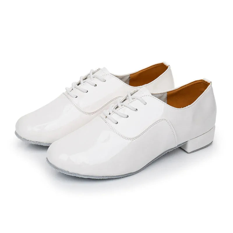 Men's dancing shoes in polished leather black indoor, synthetic upper, calf leather sole, size 38-45