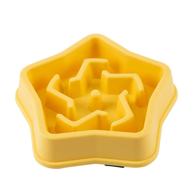 Yellow rough plastic slow feeding dog bowl with non-slip bottom 20.1 cm diameter