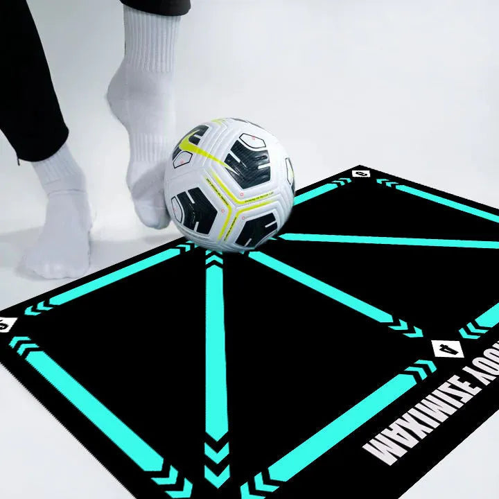 Black rectangular football training mat with non-slip backing for practice drills