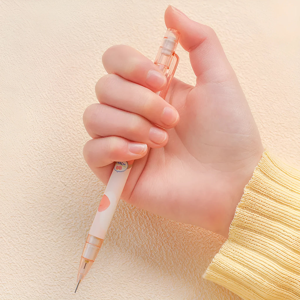 Peach automatic pencil press 0.5mm with 100 refills, plastic body, 15cm length