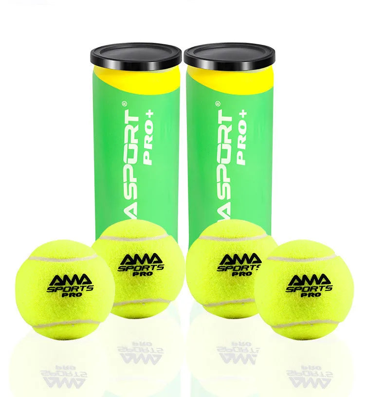 Three high elasticity cage plate training tennis balls in black, green, and yellow for durable sports practice