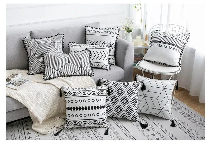 Bohemian national throw pillow pillowcase in light gray, 30x50cm, polyester fibre, for living room decor